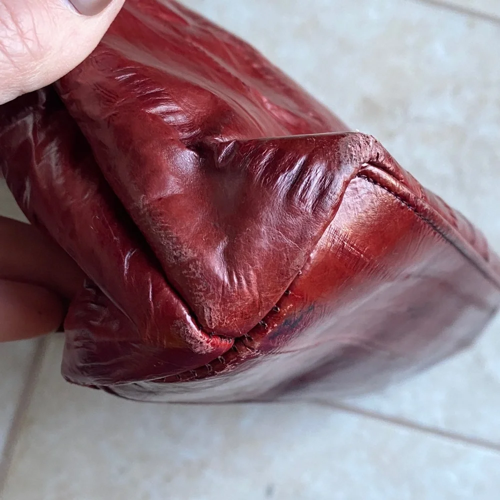 Eel skin 2 strap 4 compartment Red Leather Tote Bag